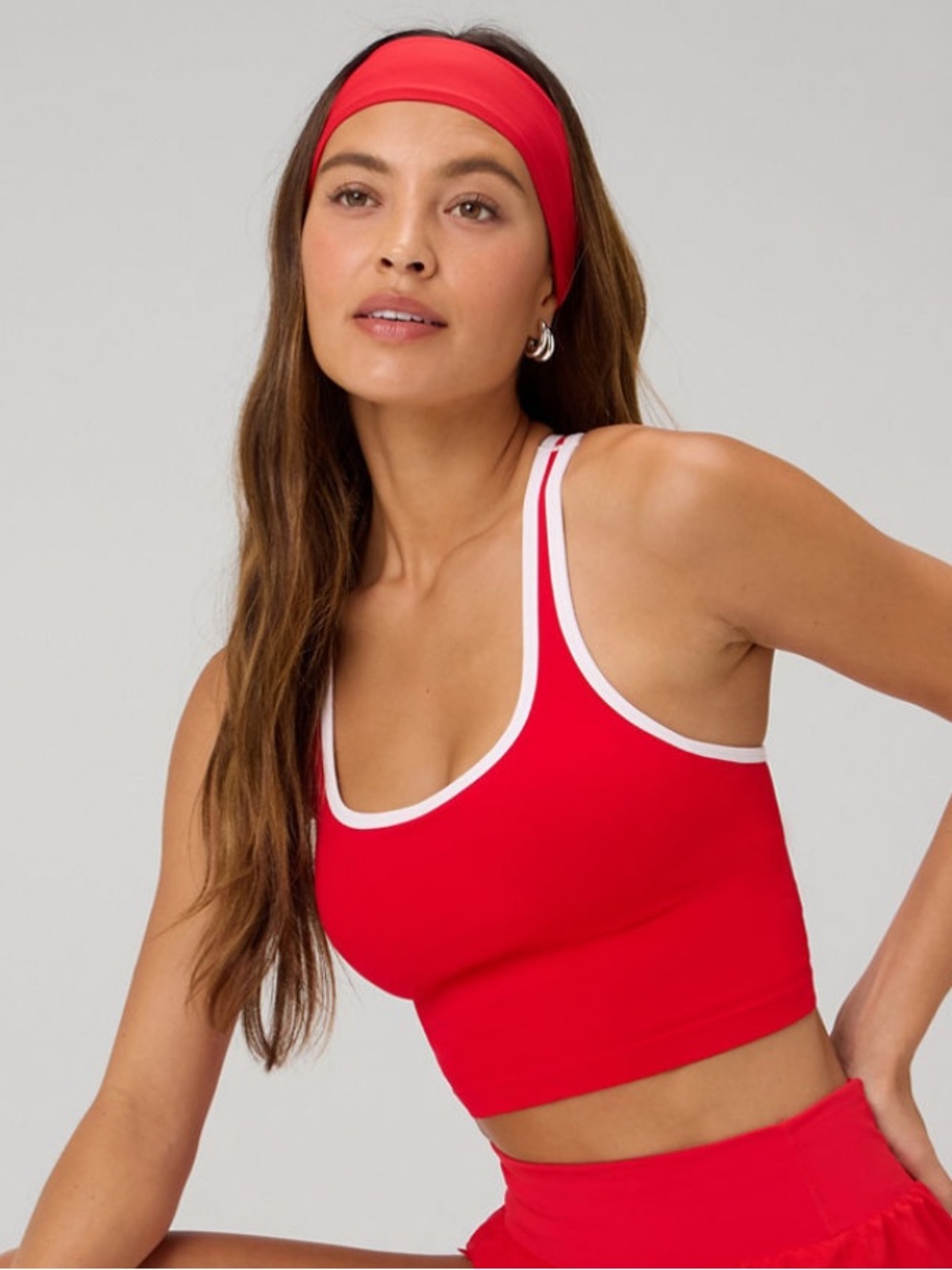 Fabletics Khloe Red Scoop-Neck Crop Sports Bra with White Trim